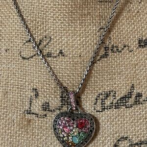 Brighton Multicolor Crystal Heart Pendant Necklace - Silver Tone